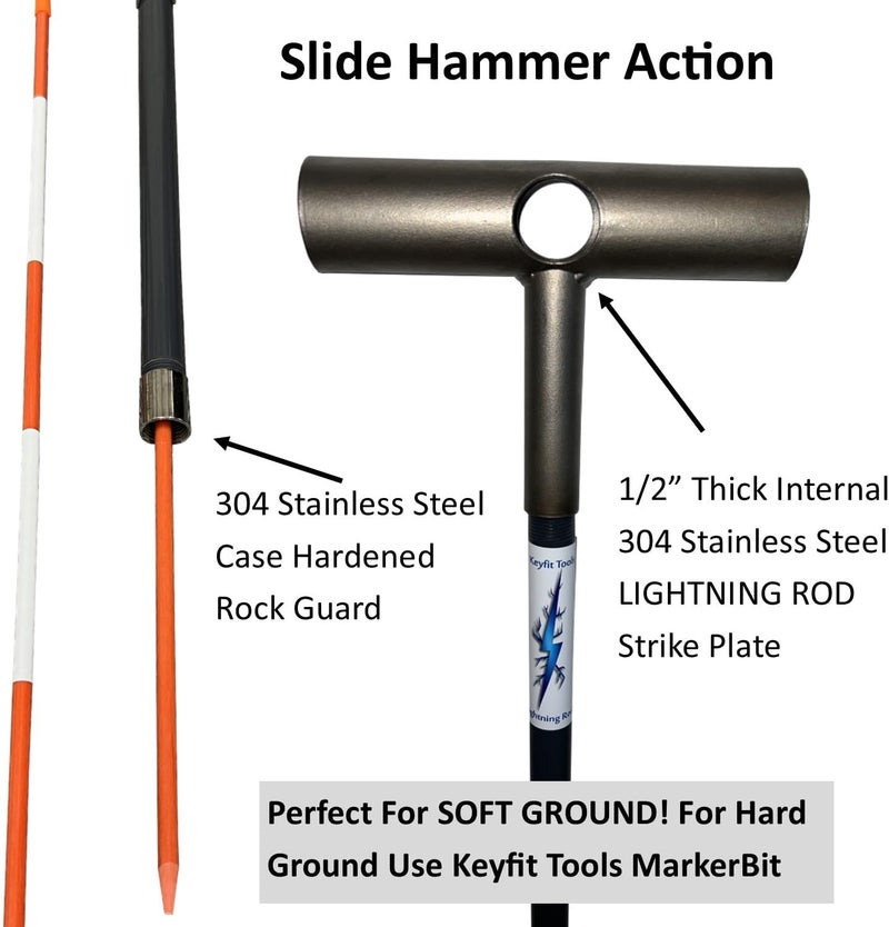 Keyfit Tools Lightning Rod Driveway Markers Installation Tool Snow Plow Stakes Lightning Fast Super Easy Install in Soft Ground Heavy Duty Stainless Steel & High Impact HDPE for 5/16" 4' Markers - Image 3